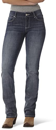 Wrangler Jeans da Donna Aura Regular Rise Stonewash Stretch con Tasca Ricamata, Indaco Scuro., 11W x 30L