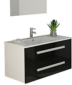 Jet-Line® | Badset Locarno | Badmöbel Set| Waschtisch | schwarz-weiß | Hochglanz | Unterschrank | Badmöbelset | Keramit Waschbecken / 80 cm Breit