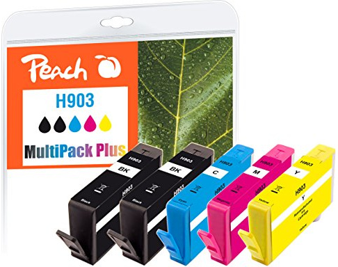 Peach H903/907 Spar Pack Plus Druckerpatronen (2xBK, C, M, Y) ersetzt HP No. 903, T6L99AE*2, T6L87AE, T6L91AE, T6L95AE - kompatibel zur neuesten Drucker Firmware - für z.B. HP OfficeJet 6950
