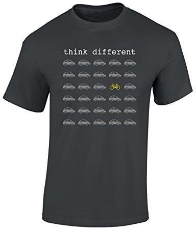 Baddery Fahrrad T-Shirt Herren : Think Different - E-Bike Rennrad Zubehör (Dark Grey XXL)