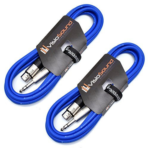 VisioSound 2 x Female XLR to 6.35mm Stereo Jack Lead/Balanced Signal Patch Cable / 2 Pack (3m, Blue/Blue)