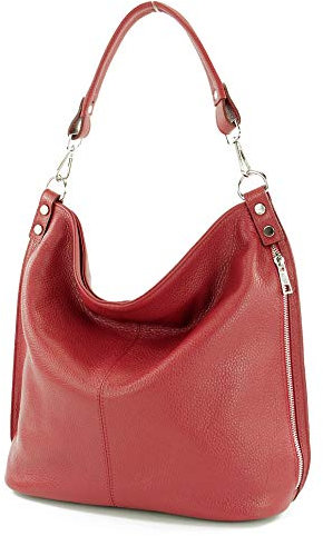 modamoda de - T177 - ital. Damen Schultertasche aus Leder, Farbe:Rubinrot