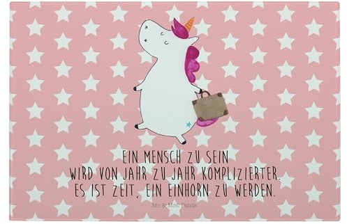 Mr. & Mrs. Panda Medium Glas Schneidbrett Einhorn Koffer - Geschenk, Unicorn, Pegasus, Schneidebrett, Abenteuer, Einhorn Deko, Kind,