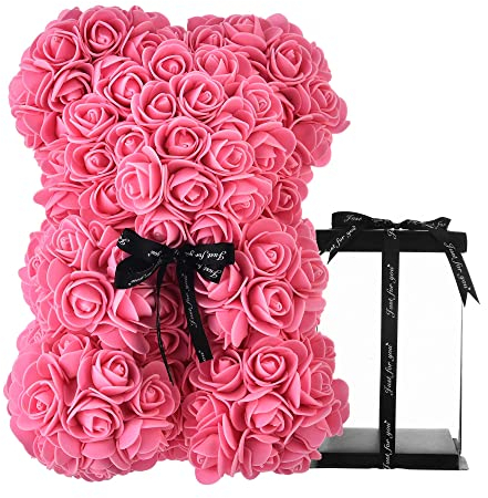 NWSX Rosenbär Blumenbär Perfekt zum Jubiläum, Rose Teddybär Mütter - Klare Geschenkbox inklusive! 10 Zoll groß - über 200+ Blumen (pin, 10in)