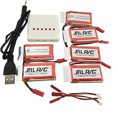 ZYGY 6PCS 3.7V 800mAh 25C Upgrade Lipo Battery JST Plug with X6 Charger for MJX X400 X400W X800 X300C HS110 HS200 HS120 HS130 Sky Viper S670 V950hd V950str HS200W RC Quadcopter UAV spare battery