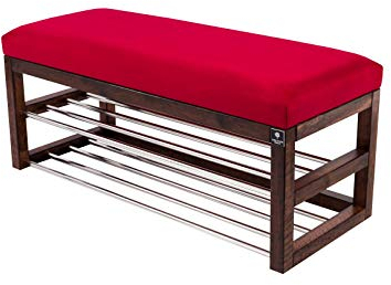 EMRA WOOD by M-DEKO LPG-5 Sitzbank Schuhbank Polster Velours Rot Holz Erle Nuss (70, Höhe 45cm Tiefe 30cm)