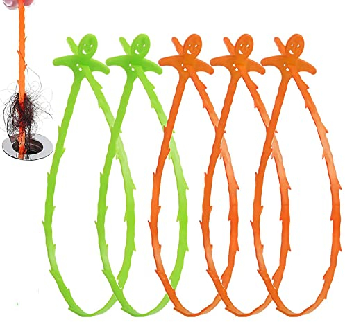 Forlivese Sink Unblocker Tool,5 Pack 20 Inch Sink Snake, Plastics Hair Snake, Drain Hair Remover for Sewer, Kitchen, Sink Bathroom, Convenient Hair Drain Clog Remover