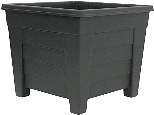 Thumbs 32cm Large Square Plastic Planter, Black | 29L Raised Gardening Plant Pot for Flowers & Herbs | Weather-Resistant, Outdoor Balcony Flower Pot/Patio Planter | 28cm Tall Indoor Houseplant Pot
