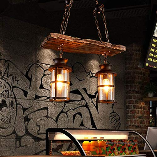 Vintage Pendelleuchte Retro Industrielle Restaurant Lichter Holz Und Metall Loft Bar Hängeleuchte Glaslampenschirm Pendellampe Höhenverstellbar E27 Hängelampe Esszimmer Wohnzimmer Café,2 heads