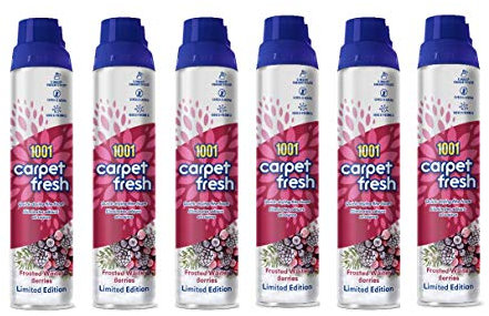 1001 Carpet Fresh Winter Berries Fragrance – Quick drying, For use On Carpet Rug Upholstery Freshening Foam Pet Odour Remover, Pack of 6 300ml Aerosol Spray Can