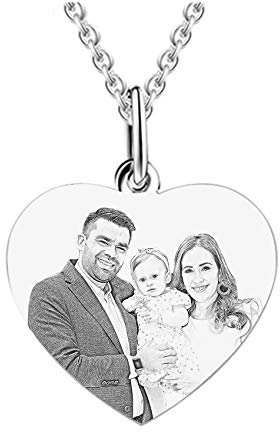 Coudf 925 Argent Gravé Photo Cœur Collier Texte Personnalisé Pendentif Collier Fête Des Mères Anniversaire Anniversaire Bijoux Idées Pour Les Femmes Argent Cœur-18(45cm)