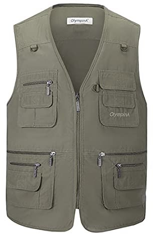 Hwalleum Men's Multifunctional Outdoor Casual Gilet, Mens Summer Lightweight Vest Waistcoat Safari Multi Pocket Working Fishing Hunting Hiking Gilets Jacket Breathable Quick Dry Photography Top