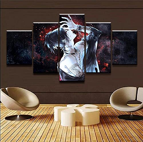 MPPSU Tokyo Anime Ghoul Uta-Poster Wanddekoration Wohnzimmer Leinwandbild Jugendzimmer Poster Set Modern 5 Teiliges Wandbild Bedroom Decor XXL Bilder Mit Rahmen 150 * 80cm