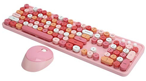 ciciglow Kabelloses Tastatur- und Maus-Set Candy, Bunte Kompakte Tastatur-Maus-Kombi-USB-Laufwerk Niedliche Retro-Tastatur mit Stilvollen Runden Tasten(Rosa)