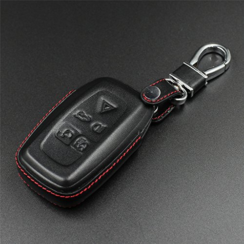 M.JVisun Leder-Schlüsselanhänger für Herren und Damen, Echtleder, Schlüsselhülle für Land Rover Range Rover Sport Discovery 4, Auto-Fernbedienung, Schlüsselanhänger, Metallhaken, Schwarz