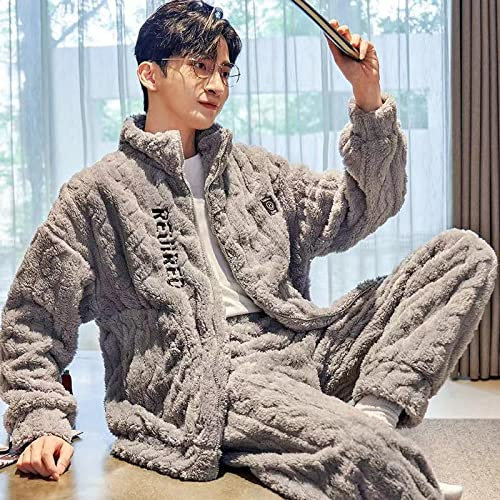 STJDM Camicia da Notte,Set Pigiama Invernale in Pile Caldo Corallo Addensato per Uomo Plus Size Indumenti da Notte Larghi a Maniche Lunghe L Colore3