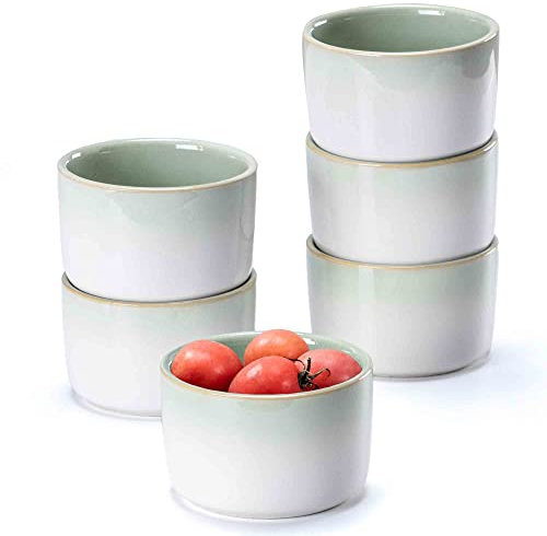 Moldes para Soufflé, Ramekins Cerámica de 8 oz - 280 ml, Tazones de Consomé para Hornear para Pudín, Tazas de Soufflé para 6 Personas - Juego de 6 Ramekins, Verde