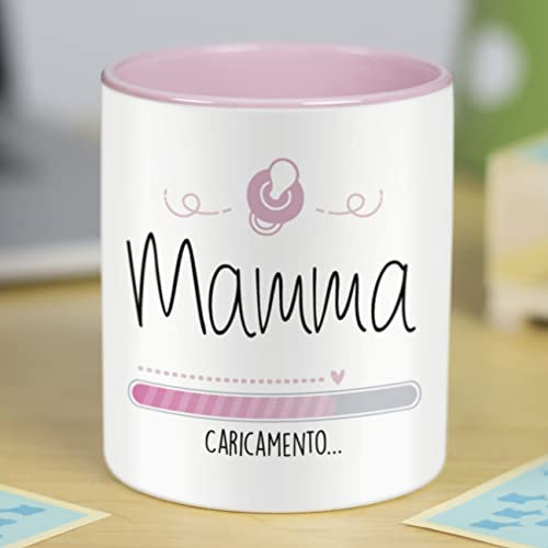 LA MENTE ES MARAVILLOSA - Taza de Cerámica con Frase en Italiano para la Mejor Mamá | Mamma, Caricamento | 330 ml Regalo Original con Amor del Día de la Madre, Taza de Café y Té