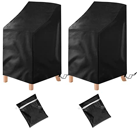 Uranshin - 2 Stück Stapelstuhlhussen für Terrassenstühle und Outdoor Stuhlhussen Wetterschutz Stuhlhussen Schwarz 63,5x63,5x119 cm (L x B x H)