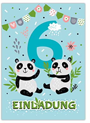 12 Einladungskarten zum 6. Kindergeburtstag sechste Geburtstag Mädchen Jungen Panda