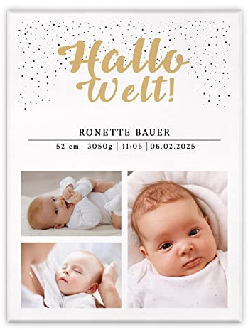 Maverton Fotoleinwand mit eigenem Foto, personalisiertes Fotocollage | Mit Holzrahmen, Größe 30x40 oder 50x70, Wandbild auf Leinwand für für Mädchen, für Frauen, Hallo Welt, 30 x 40 cm