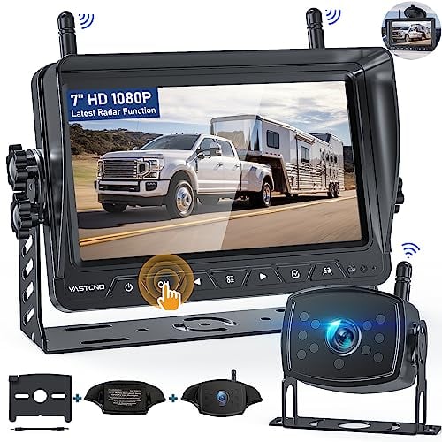 VASTEND Rückfahrkamera Kabellose mit Radar, 1080P HD Autokamera Split Bildschirm 4 Kanäle Einparkhilfe mit 7 Touchscreen Monitor, Nachtsicht Rückfahrkamera Set für Auto Wohnmobil LKW(M1 Pro)