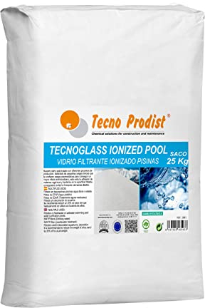 Tecno Prodist Tecno Glass IONIZED Pool (25 Kg Saco) Vidrio filtrante ionizado Piscinas, Gran Durabilidad y Resistencia, depuradoras Agua Dulce y Salada (cloración Salina) granulometría 0,5-1 mm
