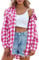Zeagoo Damen Oberteile Karierte Bluse Oktoberfest Hemd Trachtenbluse Knöpfen Baumwolle Karohemd V-Ausschnitt HolzfäLlerhemd Casual Oberteile Navyblau XL A-Rosa XXL