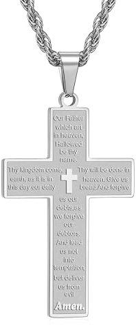 RWQIAN Kreuz Kette Herren Silber Kreuzkette mit Bibel Verse Kreuz Anhänger Männer Kreuz Halskette 55cm Christlicher Kreuz Schmuck Inspirierendes Geschenk