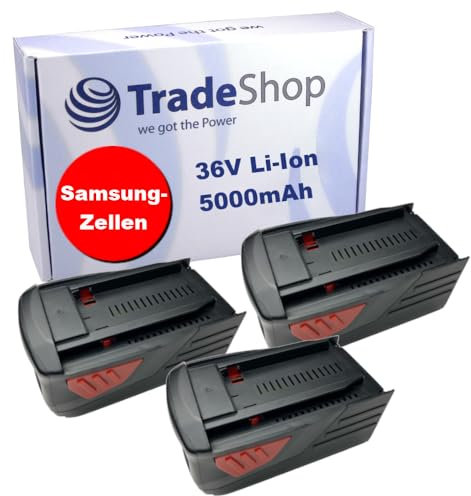 Trade-Shop Lot de 3 batteries Li-Ion de qualité supérieure 36 V 5000 mAh de rechange pour Hilti 401594, 2018896, B36/2.6, B36/3.0, B36/3.3, B36/5.2, B36/6.0, TE 500-A36, WSC 70