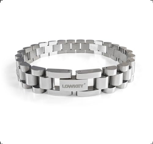 Lowkey Herren Panzerkette │ 18cm Armband Herren Damen aus rostfreiem Edelstahl (Enger Fit) │ Kette Silber Schwarz aus Stahl Kettenarmband mit Gravur │ Wasserfest Armband Damen Herren