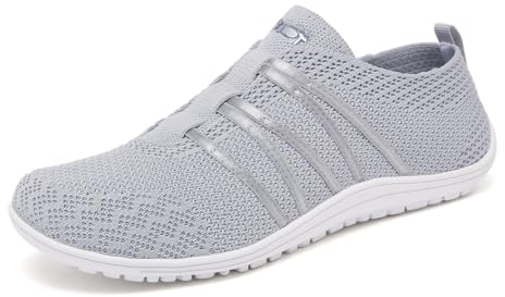 Merdoo Barfußschuhe Damen Herren Bequeme Barfuss Schuhe Damen Slip On Sneakers Weich Sportschuhe Leicht Turnschuhe rutschfest Laufschuhe Atmungsaktiv Barfussschuhe Walkingschuhe Unisex Grau 38EU