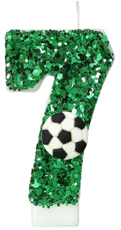 Bekecidi Fußball und grüne Pailletten Kuchenkerzen, geeignet für unvergessliche Feierlichkeiten (Digitales Modell 7)