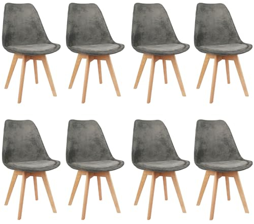 LEWE Esszimmerstühle 8er Set Stühle Skandinavischer Küchenstuhl Wildlederkissen mit Beinen aus Buchenholz für Esszimmer, Wohnzimmer, Schlafzimmer, Küche (Grau)
