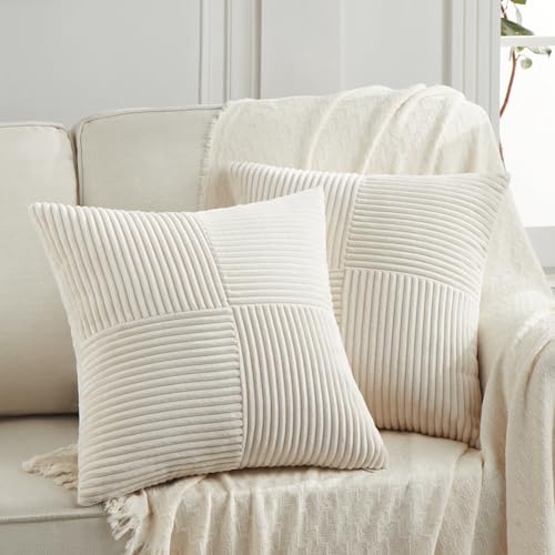 FDTERN 2er Set Creme Beige Kordsamt Kissenbezug 55x55 Weich Dekorative Kissenbezüge Kissenhülle Dekokissenbezug Sofakissen Dekokissen Boho Deko für Sofa Schlafzimmer Wohnzimmer Bett