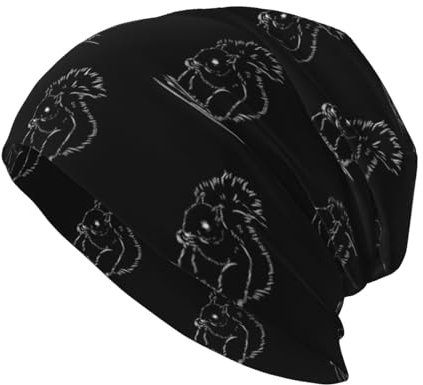 Diari SSSSS-Squirrel-Furry-Chipmunk-Retro-Doodle-Sketch-Mütze, Strickmütze, schwarze Beanie-Mützen, Wintermütze für Herren und Damen, Schwarz, Einheitsgröße, Siehe Abbildung, One size