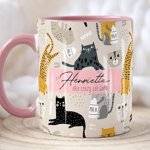 Whistling Wren Personalised Crazy CAT Lady Name Mug - Cat Lover Sister Mum Daughter Birthday Gift
