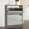 High Gloss 2 Drawer Shoe Storage Cabinet Pull Down Shoe Cabinet 2 Tier Shoes Rack Wooden Furniture Cupboard Shoe Storage Organiser for Hallway Entryway, Living Rooms, 60W x 24D x 80H cm