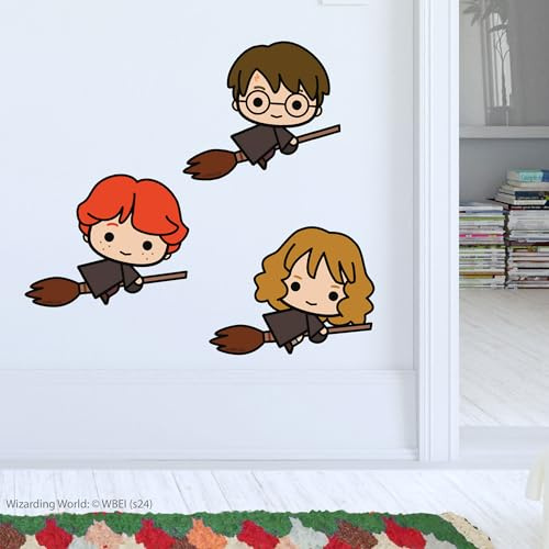 Harry Potter Wall Sticker – Character Trio Brooms Charm Wall Decal Set Wizarding World Art (60cm (W) x 35cm (H))