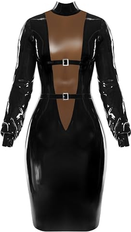 Late X Damen Kleid aus Latex, Schwarz/Rauch, XXL