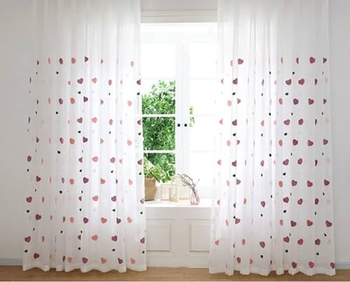 Mesnt Halbtransparente Gardinen mit Ösen, Voile-Vorhänge mit Herzmuster für Schlafzimmer, Rosa, 96 x 160 cm