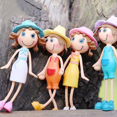 Fairy Garden Accessories 4PCS Miniature Figures People Small Girl Figurine for Doll House Accessories Ornaments Fairy Cake Topper Decorations Terrarium Decor Gifts Colorful