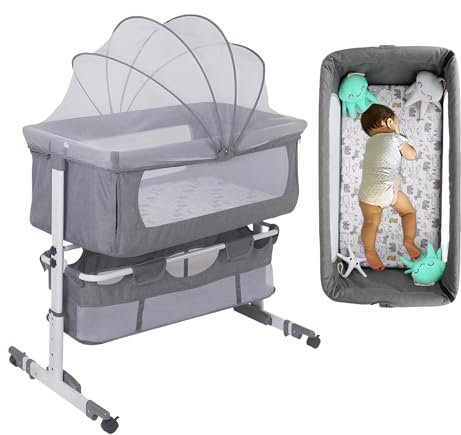 MUL-BOUTIQUE Lit Cododo Bebe, Lit Bébé Berceau, Couffin Bébé Naissance, Côté Repliable, Hauteur Réglable, Fenêtre en Filet et 4 Roues avec Frein, Capacité de Charge maximale 50 kg