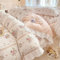 VM VOUGEMARKET Rüschen-Bettbezug für Queen-Size-Betten mit elegantem rosa Blumendruck, romantischer Spitzen-Bettbezug mit Reißverschlüssen, Baumwolle, Prinzessinnen-Bettwäsche-Set für Teenager-Mädchen