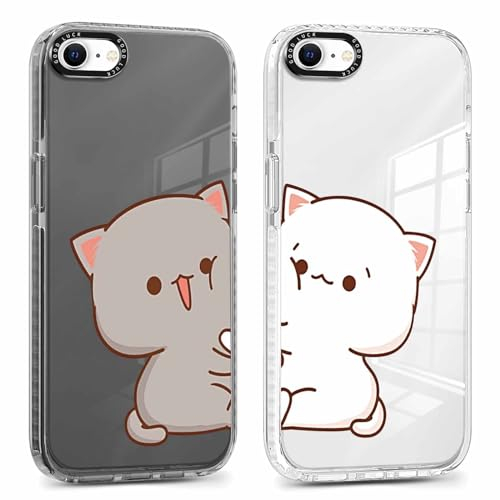 ZhuoFan 2 Stück Handyhülle Durchsichtige für iPhone 7/8 / SE 2020/2022 4,7 Hülle, Weich Silikon Schutzhülle Aesthetic Muster Design Dünn PC Case Stoßfest Kratzfest Bumper Cover, Katze 2