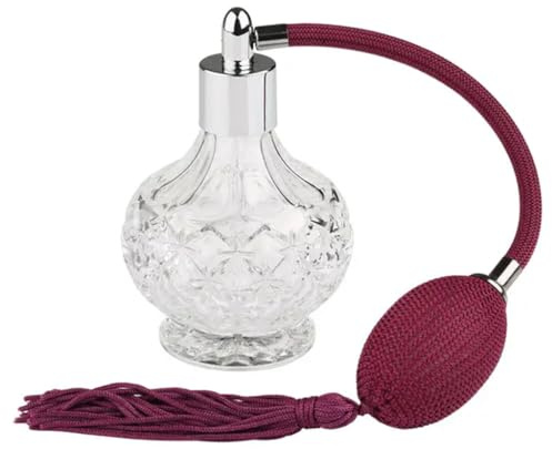 Topxome 100ml Clear Crystal Vintage Style Perfume Bottle Long/Short Spray Tassels Atomizer Pump Refillable Glass Bottles Lady Makeup Tool (Purple Red)