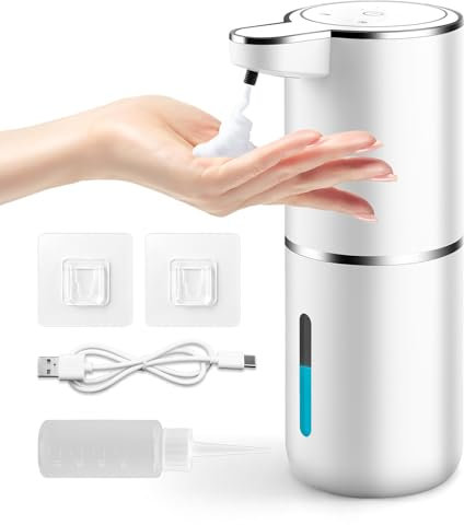 Feelhap Seifenspender Automatisch, 380ml Wiederaufladbar Seifenspender Wandbefestigung, Elektrischer Seifenspender mit Sensor, Berührungsloser Desinfektionsspender IPX5 Wasserdicht, Weiß (Schaumtyp)