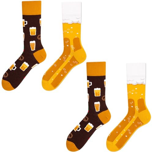 Glamifyr 2 Paar Biersocken für Männer - Gemusterte Unisex Socken Mit Verschiedenen Motiven und Farben - Witzige Oktoberfest Socken für Herren