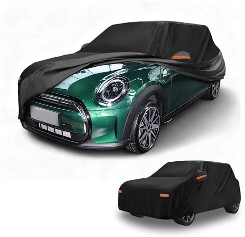 Partuto All-Weather Waterproof Car Cover - UV-Resistant Outdoor Full Exterior Protection for Mini Cooper 4DR 2014-2025 210D-PU Black with Right Side Zipper