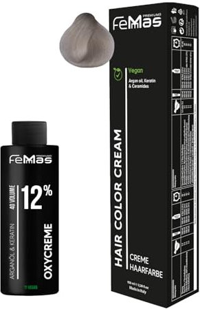Femmas Haarfarbe Set Superaufheller Beige 913 I Hair Color Cream 100ml + Oxycreme 100ml 12% I Permanente Haar-Coloration + Entwickler I Schonend & langanhaltend I Salon-Haarfarbe für Zuhause